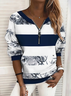 Lässig Rundhals Gestreift Sweatshirt Print