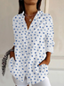 Hemdkragen Langarm Polka Dots Schnalle Regelmäßig Weit Knopfhemd Bluse für Damen