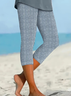 Damen Gestreift Caprihosen Elastische Taille Hose Lässig Sommer Hose