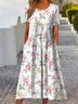 Damen Gestreift Rundhals Halbarm Bequem Retro Maxikleid