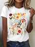 Lässig Geblümt Rundhals Kurzarm T-Shirt