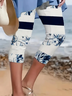 Lässig Gestreift Caprihosen Elastische Taille Print Hose