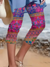 Lässig Geblümt Caprihosen Elastische Taille Print Hose