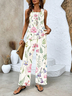 Damen Geblümt Rundhals Ärmellos Bequem Lässig Print Bluse mit Hose Zweiteiliges Set