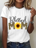 Lässig Textbriefe Rundhals Kurzarm T-Shirt