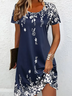 Damen Geblümt Rundhals Kurzarm Bequem Lässig Print Minikleid