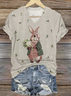 Lässig Tier V-Ausschnitt Kurzarm T-Shirt