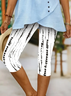 Lässig abstrakte Streifen Caprihosen Elastische Taille Print Hose