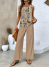 Damen Geblümt Rundhals Ärmellos Bequem Lässig Print Bluse mit Hose Zweiteiliges Set