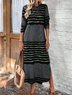 Damen Gestreift Frühling/Herbst Kleid Rundhals Langarm T-Shirt-Kleid H-Linie Kleid