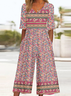Damen Halbarm V-Ausschnitt Weit Knöchelhose Täglich Retro Ethnisch Normal T-Shirt Jumpsuit