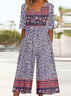 Damen Halbarm V-Ausschnitt Weit Knöchelhose Täglich Retro Ethnisch Normal T-Shirt Jumpsuit