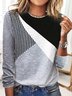 Lässig Gestreift Rundhals Langarm T-Shirt