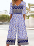 Damen Halbarm V-Ausschnitt Weit Knöchelhose Täglich Retro 3d Drucken Normal T-Shirt Jumpsuit