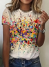 Lässig Farbblock Rundhals Kurzarm T-Shirt