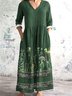Damen Geblümt V-Ausschnitt Langarm Bequem Lässig Maxikleid