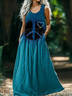 Damen Hippie Rundhals Ärmellos Bequem Lässig Print Maxikleid