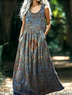 Damen Geometrisch V-Ausschnitt Ärmellos Bequem Retro Maxikleid