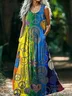 Damen Geometrisch V-Ausschnitt Ärmellos Bequem Retro Maxikleid
