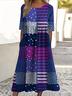 Damen Geometrisch Rundhals Kurzarm Bequem Lässig Maxikleid