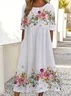 Damen Geblümt Sommer Print Kleid Rundhals Kurzarm Etuikleid H-Linie Kleid