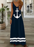 Damen Anker Sommer Print Kleid V-Ausschnitt Ärmellos Unterhose Kleid X-Linie Kleid