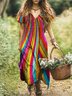 Damen Geometrisch V-Ausschnitt Kurzarm Bequem Lässig Maxikleid
