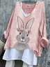 Retro OSTERN (Kaninchen) V-Ausschnitt Langarm T-Shirt