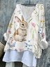 Retro OSTERN (Kaninchen) V-Ausschnitt Langarm T-Shirt