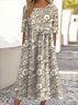 Damen Geblümt Rundhals Kurzarm Bequem Lässig Maxikleid