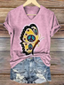 Lässig Schmetterling V-Ausschnitt Kurzarm T-Shirt