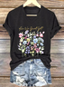 Lässig Geblümt V-Ausschnitt Kurzarm T-Shirt