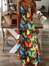 Damen Geometrisch Spaghettiträger Ärmellos Bequem Lässig Maxikleid