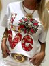 Lässig Geblümt Rundhals Kurzarm T-Shirt