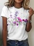 Lässig Geblümt Rundhals Kurzarm T-Shirt