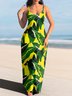 Damen Geblümt Spaghettiträger Ärmellos Bequem Lässig Maxikleid