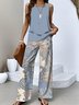 Damen Paisley Rundhals Ärmellos Bequem Lässig Bluse mit Hose Zweiteiliges Set