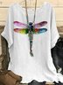 Retro Libelle Rundhals Dreiviertelärmel T-Shirt