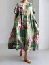Damen Geblümt Rundhals Kurzarm Bequem Lässig Maxikleid