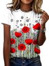 Lässig Geblümt Rundhals Kurzarm T-Shirt
