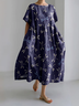 Damen Tier Rundhals Kurzarm Bequem Lässig Maxikleid