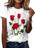 Lässig Geblümt Rundhals Kurzarm T-Shirt