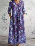 Damen Geblümt Rundhals Langarm Bequem Lässig Maxikleid