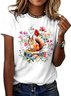 Lässig Geblümt Rundhals Kurzarm T-Shirt