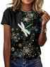 Lässig Geblümt Rundhals Kurzarm T-Shirt