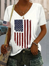 Lässig Amerika-Flagge V-Ausschnitt Kurzarm T-Shirt