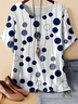 Retro Polka Dots Rundhals Dreiviertelärmel T-Shirt