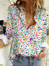 Hemdkragen Langarm Polka Dots Regelmäßig Mikroelastizität Regelmäßige Passform Bluse für Damen