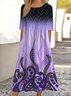 Damen Geblümt Rundhals Kurzarm Bequem Lässig Maxikleid