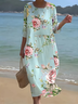 Damen Geblümt Sommer Print Kleid Rundhals Halbarm H-Linie Kleid